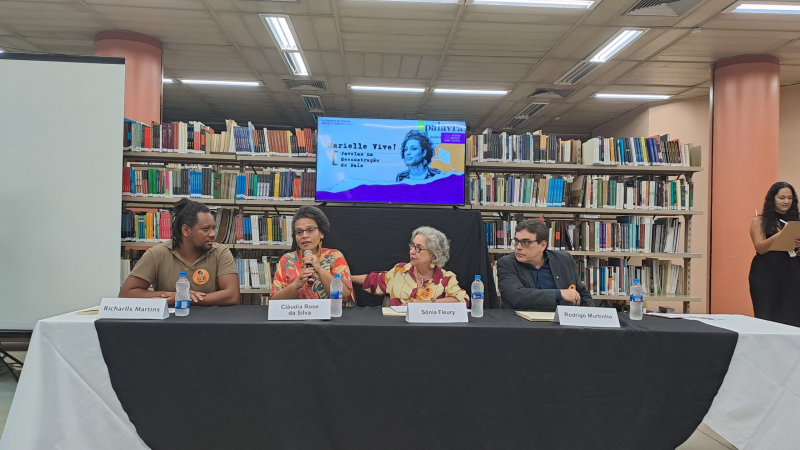The event ‘Marielle Lives On! Favelas Rebuilding Brazil’ opening panel (Cláudia Rose presents). Photo: Priscila Silva