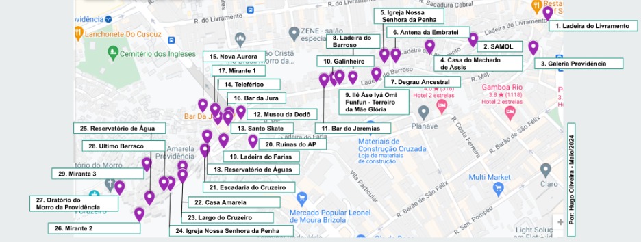 Mapa do roteiro histórico do morro da Providência