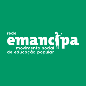 Fundo verde e letras brancas com os dizeres: "rede emancipa movimento social de educação popular".